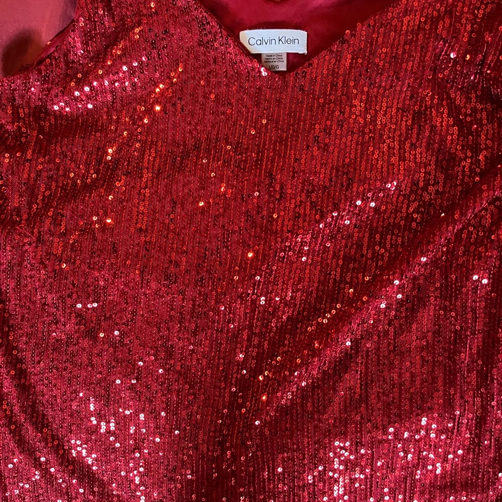 Calvin Klein Sparkling Red Sequin Gown